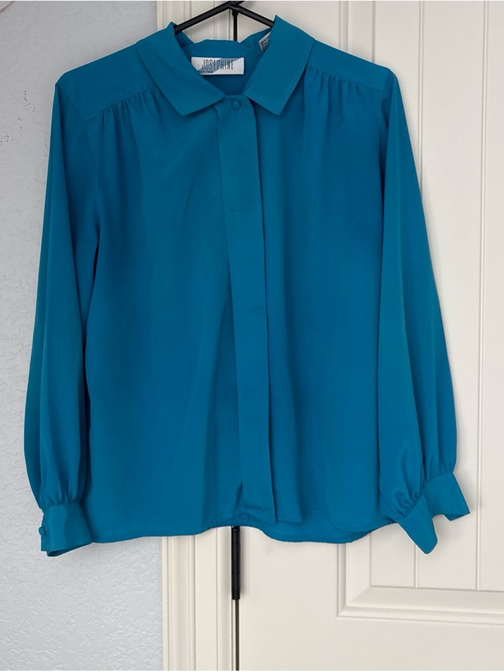 Josephine Teal Button-Front Long-Sleeve Blouse